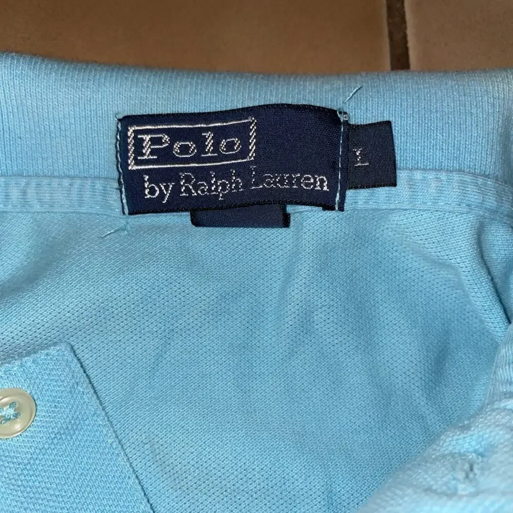 Ralph Lauren Polo Shirt Mens Large Light Blue Classic Fit Pink Pony Cotton Logo